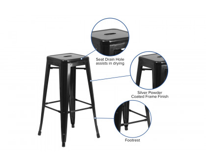 BLNK Kai Commercial Metal Backless Indoor-Outdoor Bar Stool with Square Seat - Black