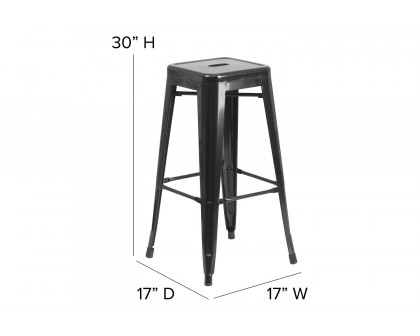 BLNK Kai Commercial Metal Backless Indoor-Outdoor Bar Stool with Square Seat - Black