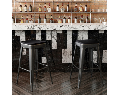 BLNK Kai Commercial Metal Backless Indoor-Outdoor Bar Stool with Poly Resin Wood Seat