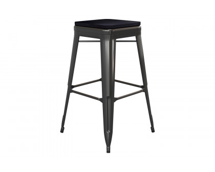 BLNK Kai Commercial Metal Backless Indoor-Outdoor Bar Stool with Poly Resin Wood Seat - Black