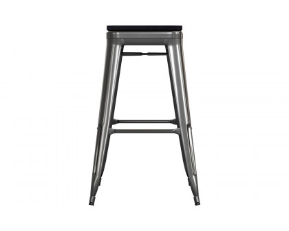 BLNK Kai Commercial Metal Backless Indoor-Outdoor Bar Stool with Poly Resin Wood Seat - Black