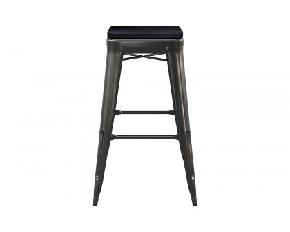 BLNK Kai Commercial Metal Backless Indoor-Outdoor Bar Stool with Poly Resin Wood Seat - Black