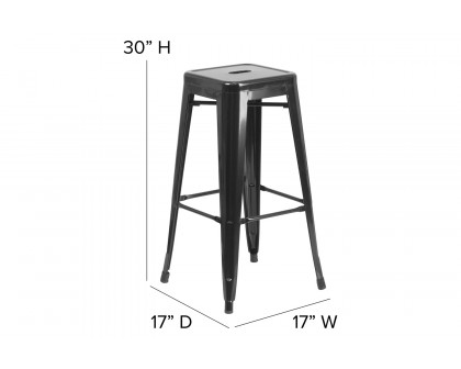 BLNK Kai Commercial Metal Backless Indoor-Outdoor Bar Stool with Poly Resin Wood Seat - Black