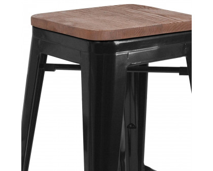 BLNK Lily Metal Bar Stool with Wood Seat - Black