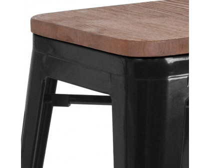 BLNK Lily Metal Bar Stool with Wood Seat - Black