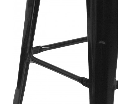 BLNK Lily Metal Bar Stool with Wood Seat - Black