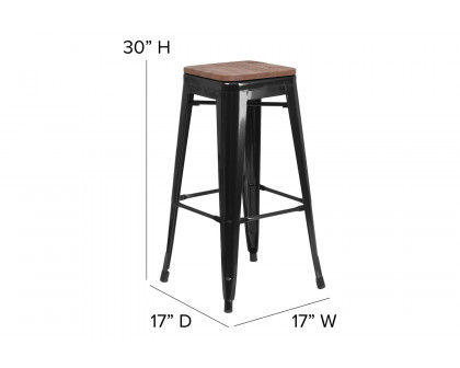 BLNK Lily Metal Bar Stool with Wood Seat - Black