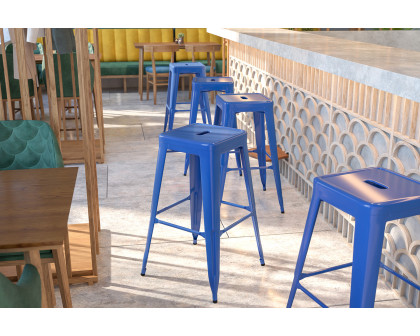 BLNK Kai Commercial Metal Backless Indoor-Outdoor Bar Stool with Square Seat