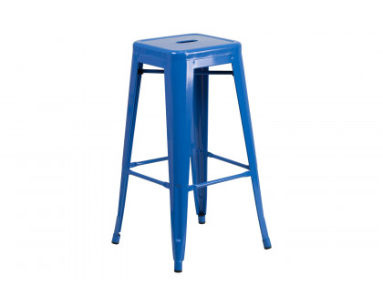 BLNK Kai Commercial Metal Backless Indoor-Outdoor Bar Stool with Square Seat - Blue