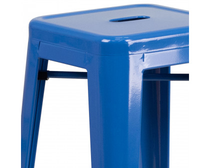 BLNK Kai Commercial Metal Backless Indoor-Outdoor Bar Stool with Square Seat - Blue