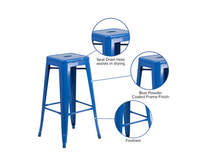 BLNK Kai Commercial Metal Backless Indoor-Outdoor Bar Stool with Square Seat - Blue