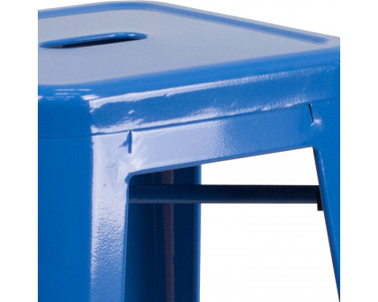 BLNK Kai Commercial Metal Backless Indoor-Outdoor Bar Stool with Square Seat - Blue