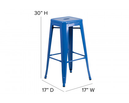 BLNK Kai Commercial Metal Backless Indoor-Outdoor Bar Stool with Square Seat - Blue