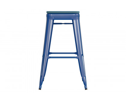 BLNK Kai Commercial Metal Backless Indoor-Outdoor Bar Stool with Poly Resin Wood Seat - Blue/Teal Blue