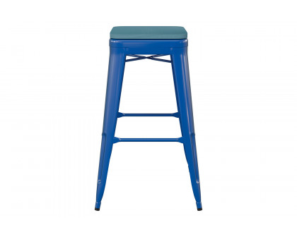 BLNK Kai Commercial Metal Backless Indoor-Outdoor Bar Stool with Poly Resin Wood Seat - Blue/Teal Blue