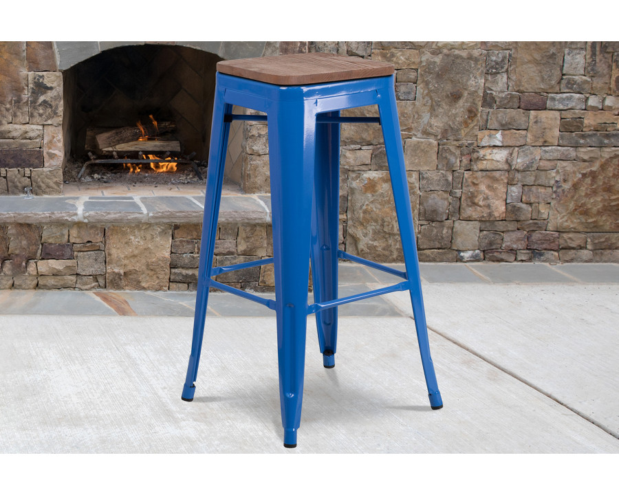 BLNK - Lily Metal Backless Bar Stool with Square Wood Seat