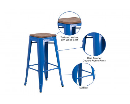 BLNK - Lily Metal Backless Bar Stool with Square Wood Seat