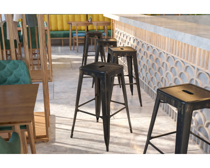 BLNK Kai Commercial Metal Backless Indoor-Outdoor Bar Stool with Square Seat