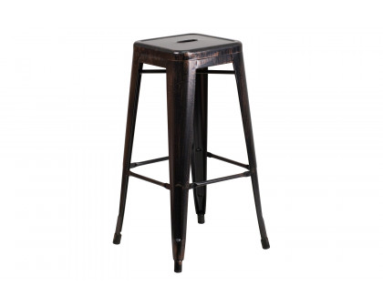 BLNK Kai Commercial Metal Backless Indoor-Outdoor Bar Stool with Square Seat - Black/Antique Gold