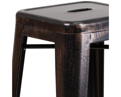 BLNK Kai Commercial Metal Backless Indoor-Outdoor Bar Stool with Square Seat - Black/Antique Gold