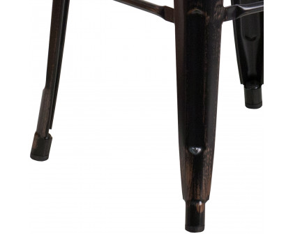 BLNK Kai Commercial Metal Backless Indoor-Outdoor Bar Stool with Square Seat - Black/Antique Gold