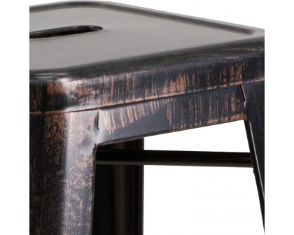 BLNK Kai Commercial Metal Backless Indoor-Outdoor Bar Stool with Square Seat - Black/Antique Gold