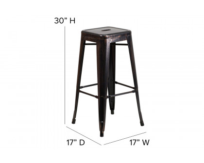 BLNK Kai Commercial Metal Backless Indoor-Outdoor Bar Stool with Square Seat - Black/Antique Gold