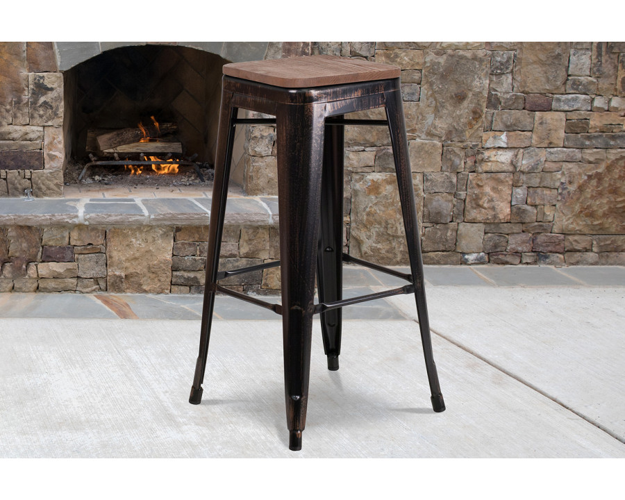 BLNK Lily Metal Bar Stool with Wood Seat