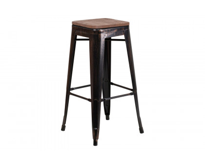 BLNK Lily Metal Bar Stool with Wood Seat