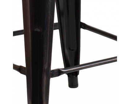 BLNK Lily Metal Bar Stool with Wood Seat - Black/Antique Gold