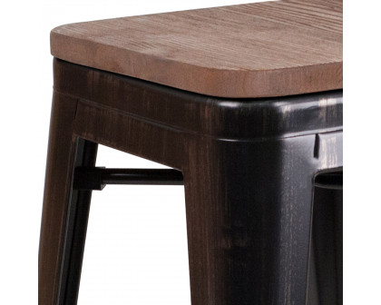 BLNK Lily Metal Bar Stool with Wood Seat - Black/Antique Gold