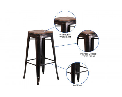 BLNK Lily Metal Bar Stool with Wood Seat - Black/Antique Gold