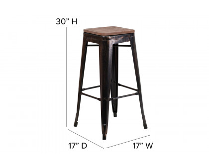 BLNK Lily Metal Bar Stool with Wood Seat - Black/Antique Gold