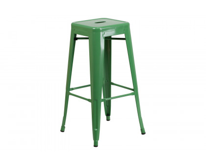 BLNK Kai Commercial Metal Backless Indoor-Outdoor Bar Stool with Square Seat - Green