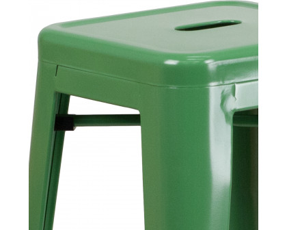 BLNK Kai Commercial Metal Backless Indoor-Outdoor Bar Stool with Square Seat - Green