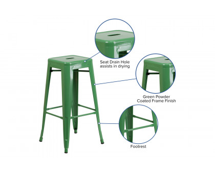 BLNK Kai Commercial Metal Backless Indoor-Outdoor Bar Stool with Square Seat - Green