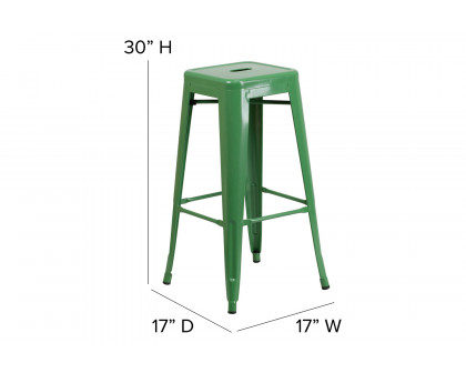 BLNK Kai Commercial Metal Backless Indoor-Outdoor Bar Stool with Square Seat - Green