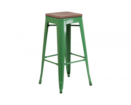 BLNK Lily Metal Bar Stool with Wood Seat - Green