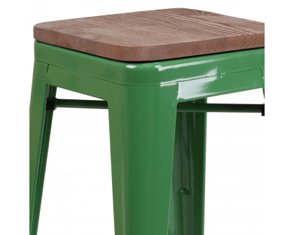 BLNK Lily Metal Bar Stool with Wood Seat - Green