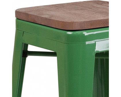 BLNK Lily Metal Bar Stool with Wood Seat - Green