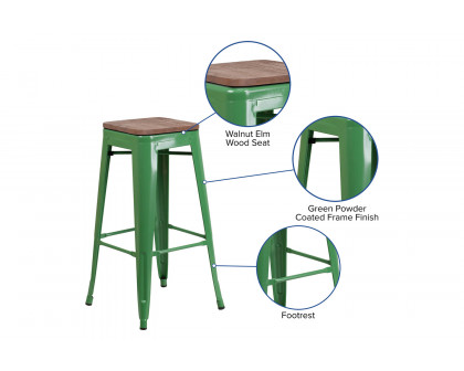 BLNK Lily Metal Bar Stool with Wood Seat - Green