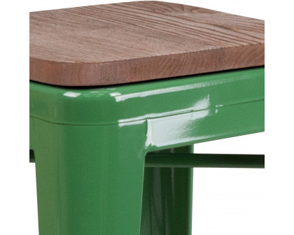 BLNK Lily Metal Bar Stool with Wood Seat - Green