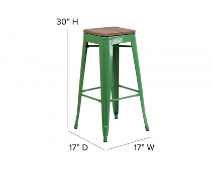 BLNK Lily Metal Bar Stool with Wood Seat - Green