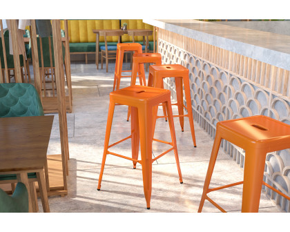 BLNK Kai Commercial Metal Backless Indoor-Outdoor Bar Stool with Square Seat