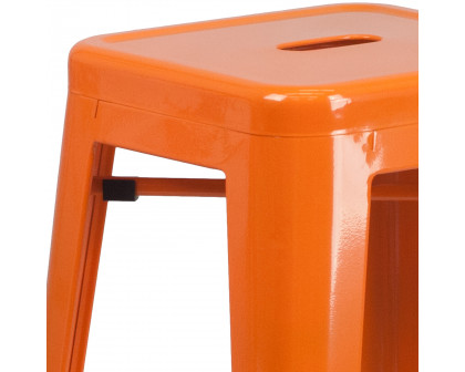 BLNK Kai Commercial Metal Backless Indoor-Outdoor Bar Stool with Square Seat - Orange