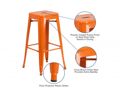 BLNK Kai Commercial Metal Backless Indoor-Outdoor Bar Stool with Square Seat - Orange