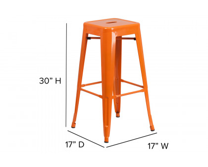 BLNK Kai Commercial Metal Backless Indoor-Outdoor Bar Stool with Square Seat - Orange