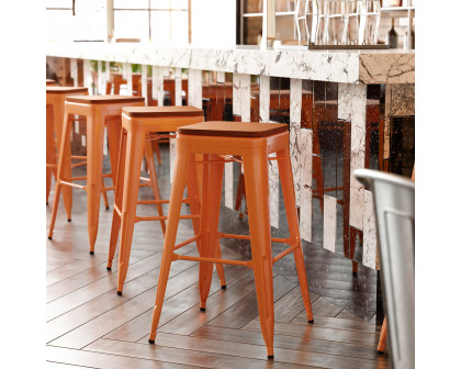 BLNK Kai Commercial Metal Backless Indoor-Outdoor Bar Stool with Poly Resin Wood Seat