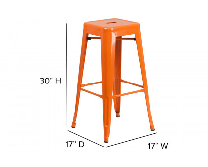 BLNK™ Kai Commercial Metal Backless Indoor-Outdoor Bar Stool with Poly Resin Wood Seat - Orange/Teak