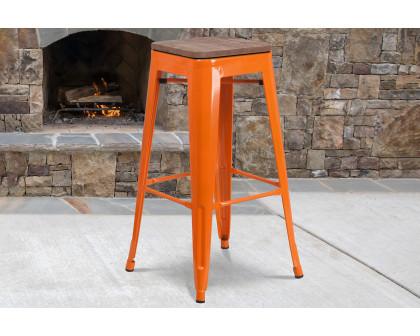 BLNK Lily Metal Bar Stool with Wood Seat